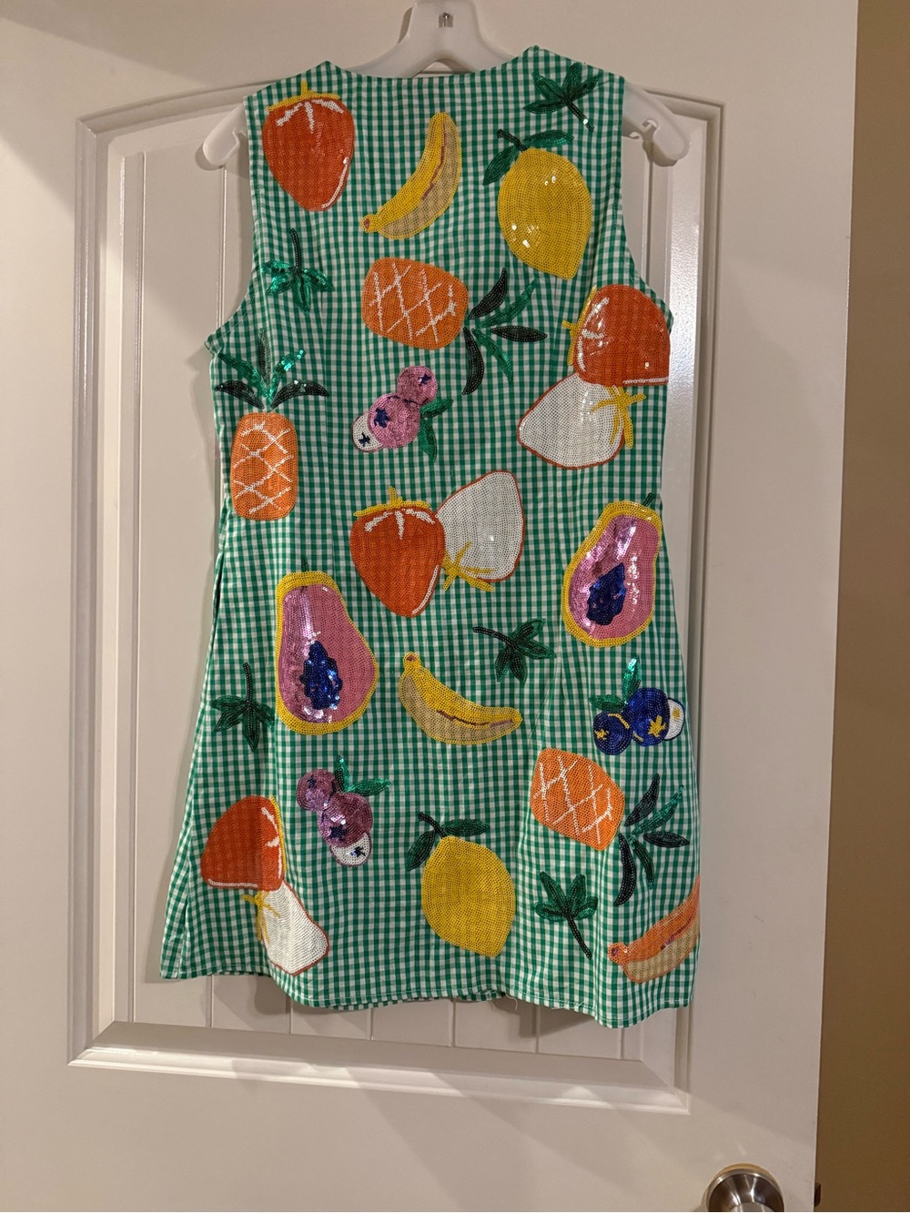 QUEEN OF SPARKLES Green Gingham Button-front Fruit dress - Picture 2 of 3